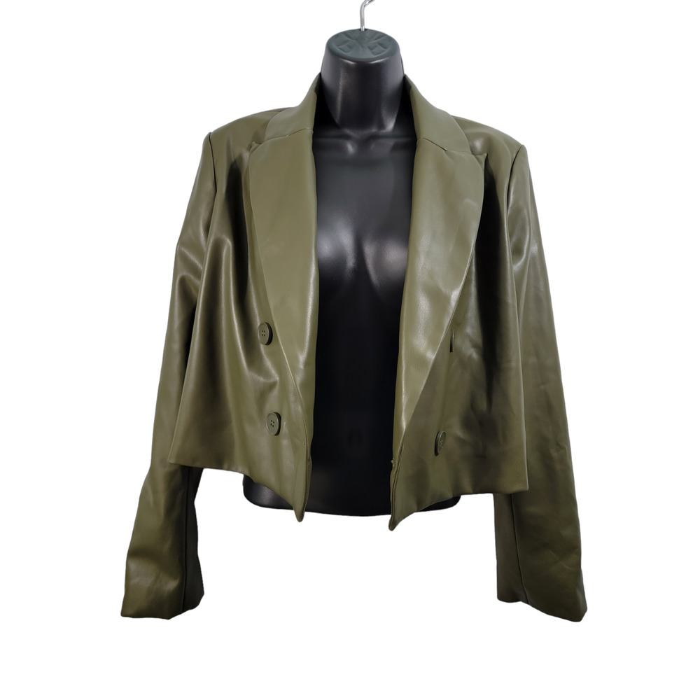 Philosophy Republic Clothing Womens Size‎ 6 Green Faux Leather Blazer Jacket